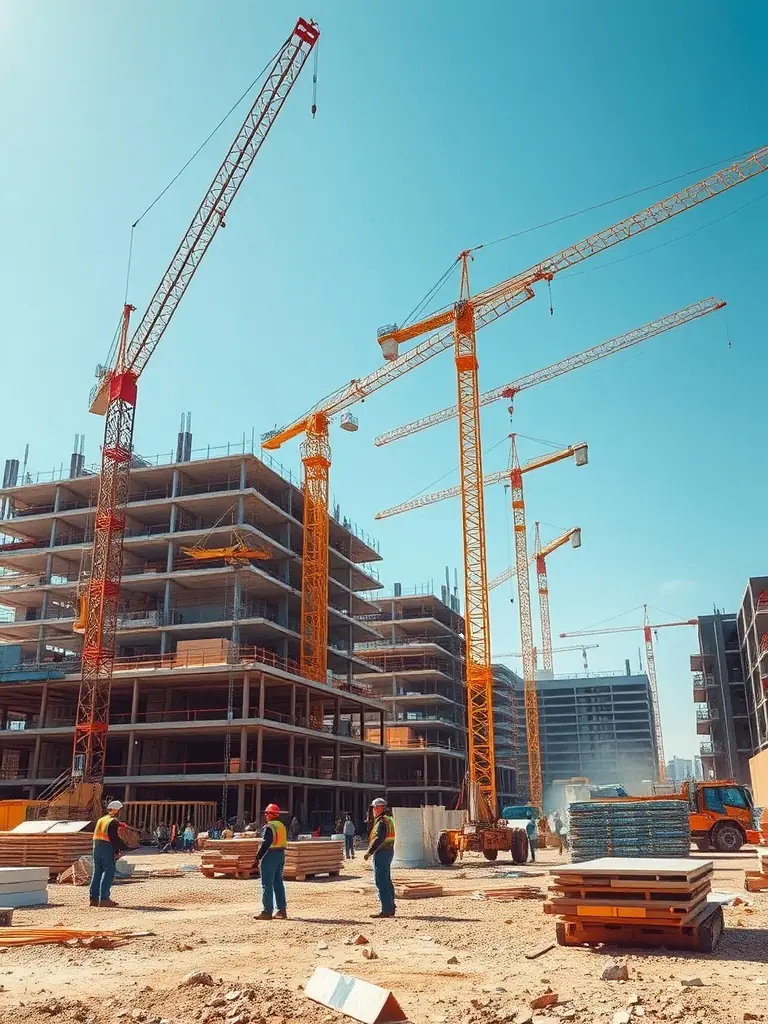 A construction site showing progress on a building project.